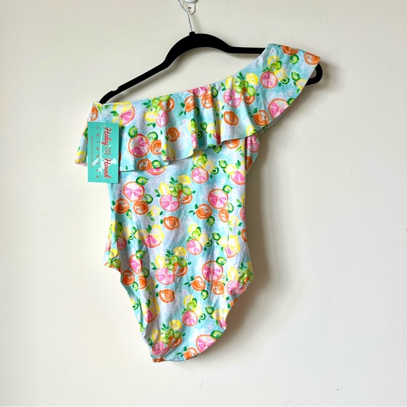 NWT HALEY and the HOUND Citrus Lemon One Shoulder Ruffled Bathing Suit—SZ. S - Picture 2 of 10